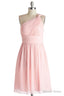 Simple A Line One Shoulder Short Pink Chiffon Bridesmaid Dresses