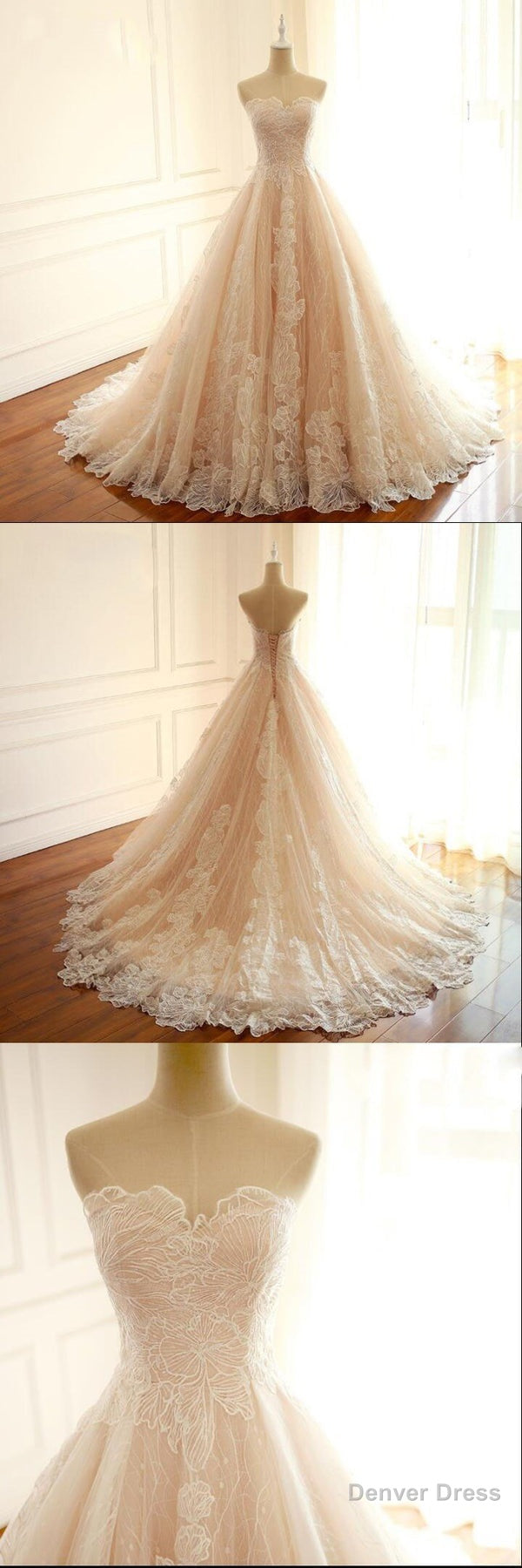 Sleeveless Sweetheart A Line Lace Up Back Unique Design Wedding Dresses, Newest High Quality Custom Bridal Gowns