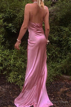 Pink Prom Dresses Sexy Mermaid Cowl Neck Spaghetti Straps Prom Dress