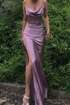 Purple Prom Dress Sexy Mermaid Cowl Neck Spaghetti Straps Prom Dresses
