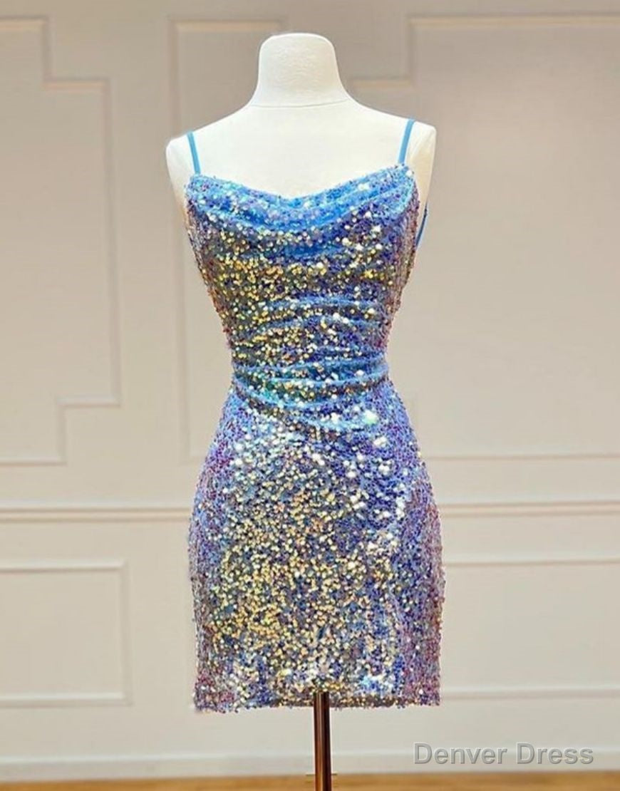 Sparkly Spaghetti Straps Sequin Homecoming Dress