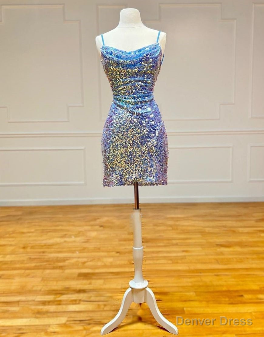 Sparkly Spaghetti Straps Sequin Homecoming Dresses Secondary image