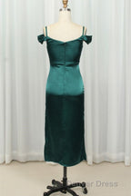 Straps Green Silk Satin Bodycon Midi Dresses