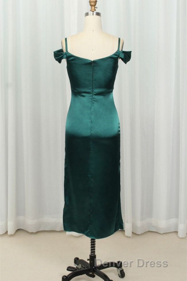 Straps Green Silk Satin Bodycon Midi Dresses