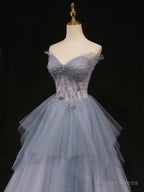 Sweetheart Neck Blue Ombre Tulle Long Blue Ombre Long Tulle Prom Dresses