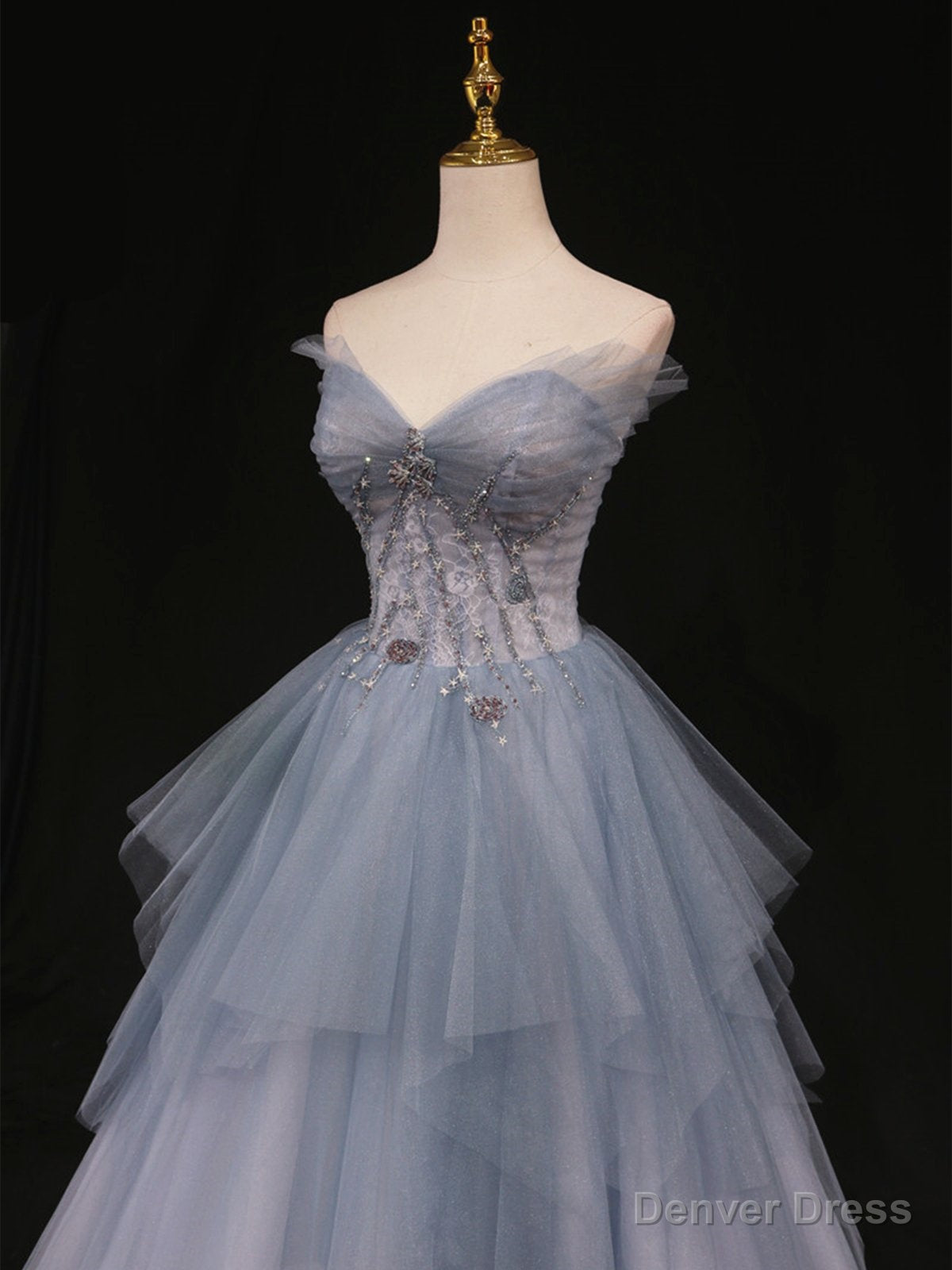 Sweetheart Neck Blue Ombre Tulle Long Blue Ombre Long Tulle Prom Dresses