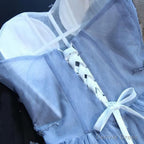 Sweetheart Strapless Homecoming Dress, Beads Blue Lace Up Tulle Short Prom Dresses