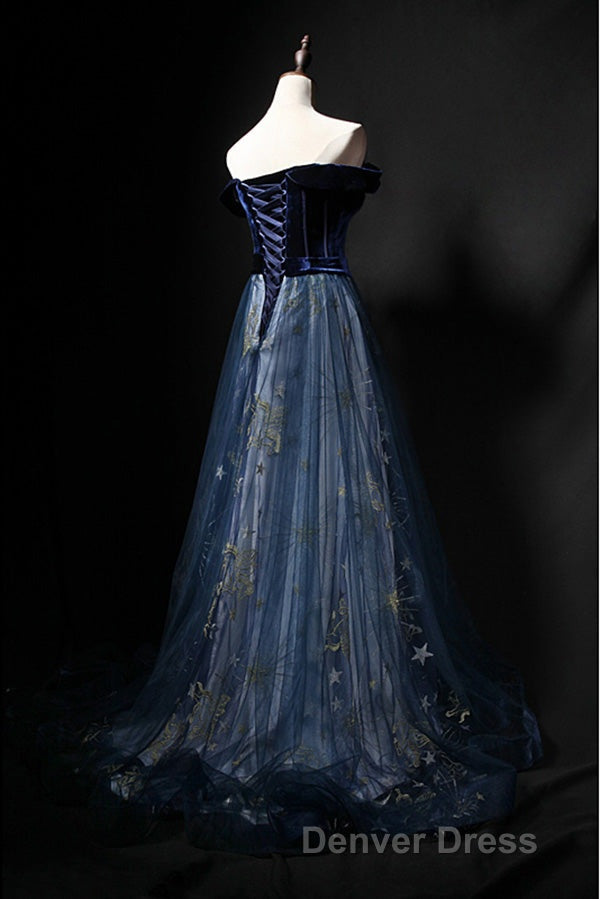 Elegant Off the Shoulder Velvet Floor Length Long Evening Dresses Prom Dresses Secondary image