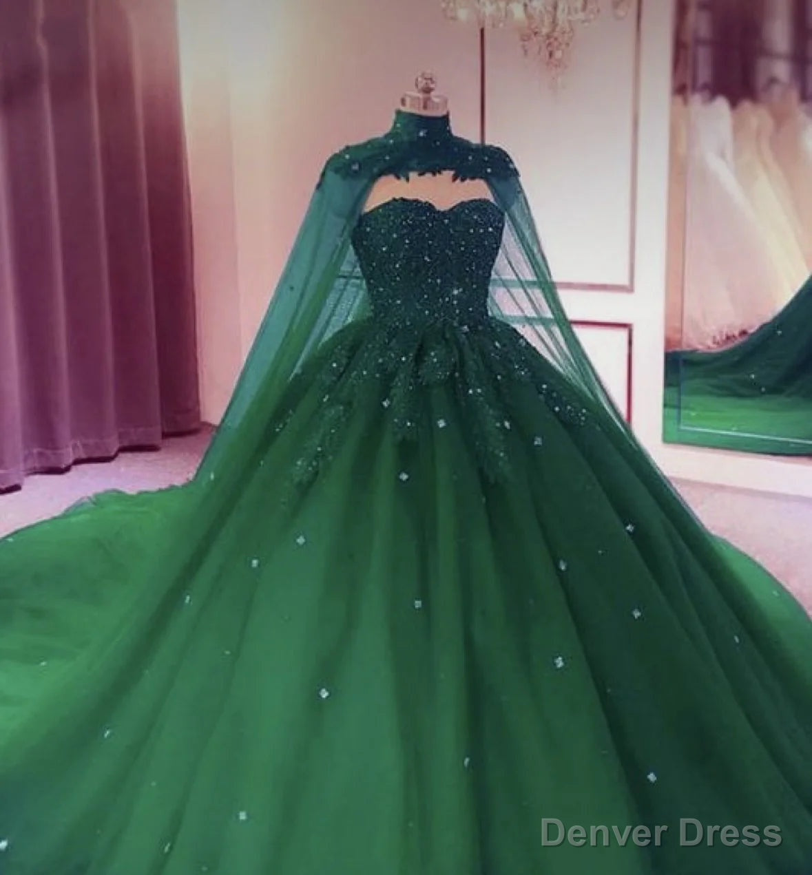Ball Gown Sweetheart Lace Green Tulle Satin Long Prom Dresses Party Dress Main image