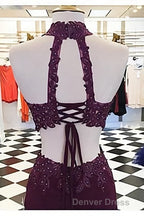 Two Piece Tight Short Burgundy-Blue Homecoming Dresses with Key Hole