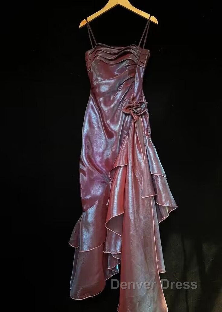 Spaghetti Straps Purple Mermaid Vintage Ruffled Prom Dresses Secondary image
