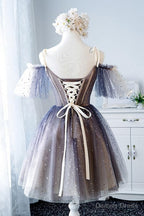 Unique Tulle Off The Shoulder Short Prom Dress, Lace Up Homecoming Dresses