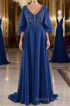 A-line V-Neck Short Sleeves Chiffon Mother of The Bride Dresses