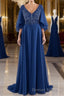 A Line V Neck Short Sleeves Chiffon Mother of The Bride Dresses
