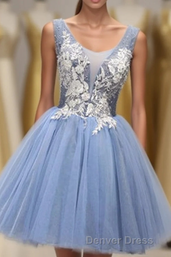 Luxurious A Line Straps Knee Length Short Tulle Homecoming Dresses Main image