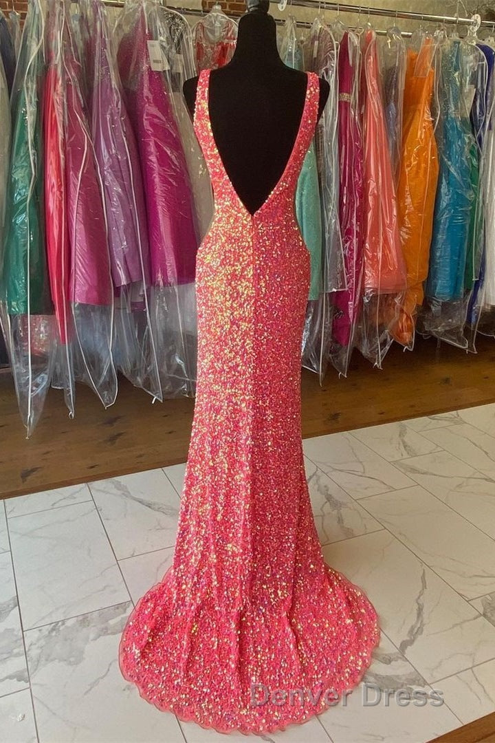 V neck Sequin Mermaid Long Prom Dresses Secondary image
