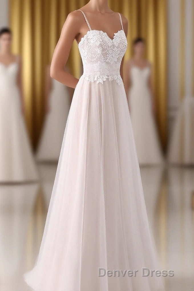 Girly Spaghetti Straps Long A-line Floor Length Wedding Dresses Main image