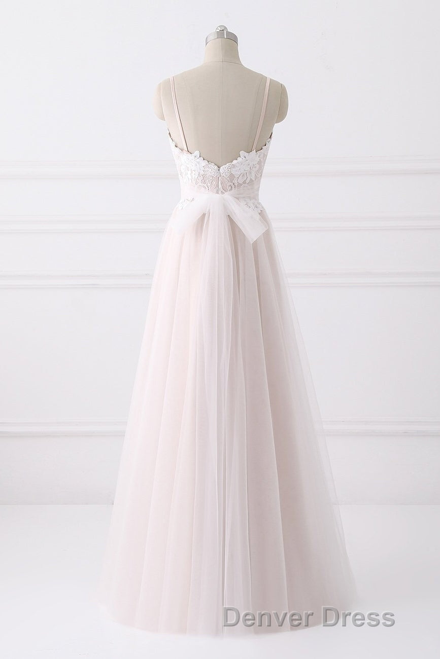 Girly Spaghetti Straps Long A Line Floor Length Wedding Dresses