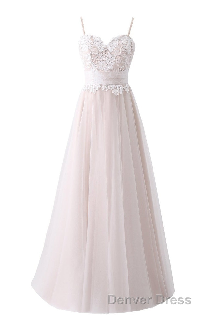 Girly Spaghetti Straps Long A-line Floor Length Wedding Dresses