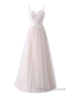 Girly Spaghetti Straps Long A-line Floor Length Wedding Dresses