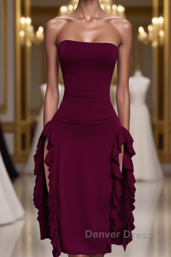 Strapless Midi Length Ruffle Prom Dress Sexy Prom Dresses Main image