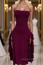 Strapless Midi Length Ruffle Prom Dress Sexy Prom Dresses