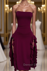 Strapless Midi Length Ruffle Prom Dresses Sexy Evening Dresses