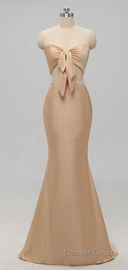 Elegant A Line Sexy V Neck Gold Long Modest Side Slit Bridesmaid Dresses