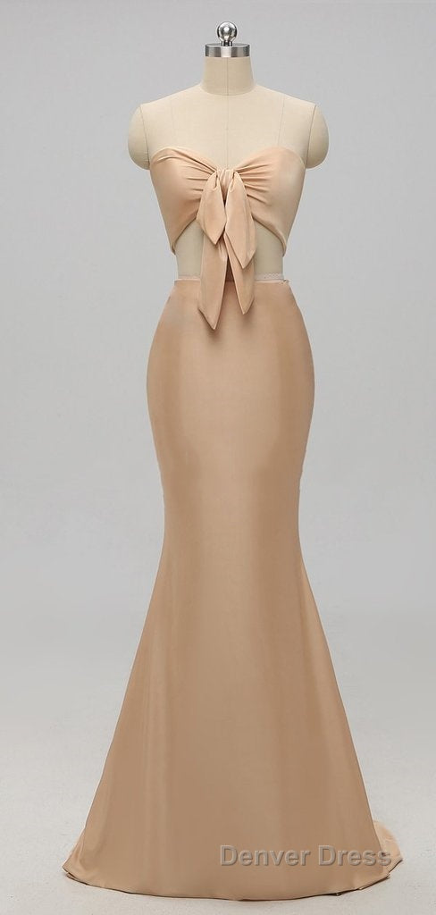 Elegant A Line Sexy V Neck Gold Long Modest Side Slit Bridesmaid Dresses