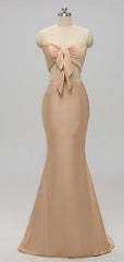 Elegant A-Line Sexy V Neck Gold Long Modest Side-Slit Bridesmaid Dress