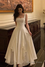 A Line Square Neck Prom Dresses, Ankle Length Elegant Prom Gowns
