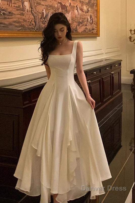 A Line Square Neck Prom Dresses, Ankle Length Elegant Prom Gowns