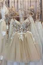 Beige Spaghetti Straps Homecoming Dresses With Appliques