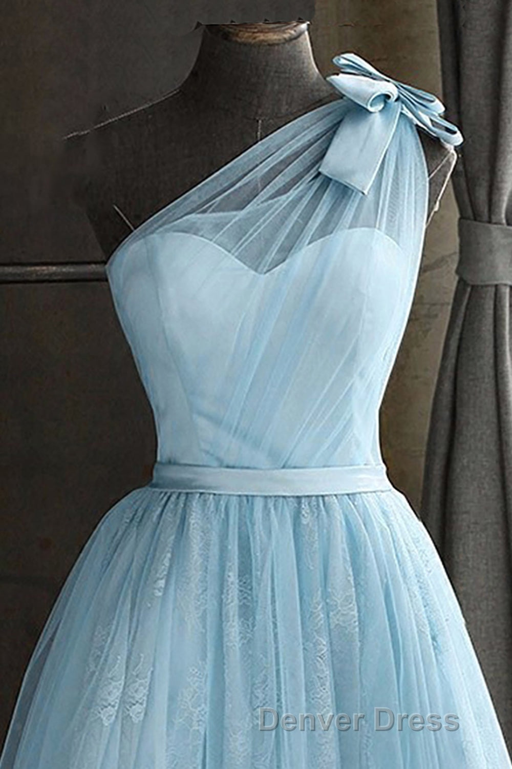 One Shoulder Blue Homecoming Dresses With Bowknot Secondary image