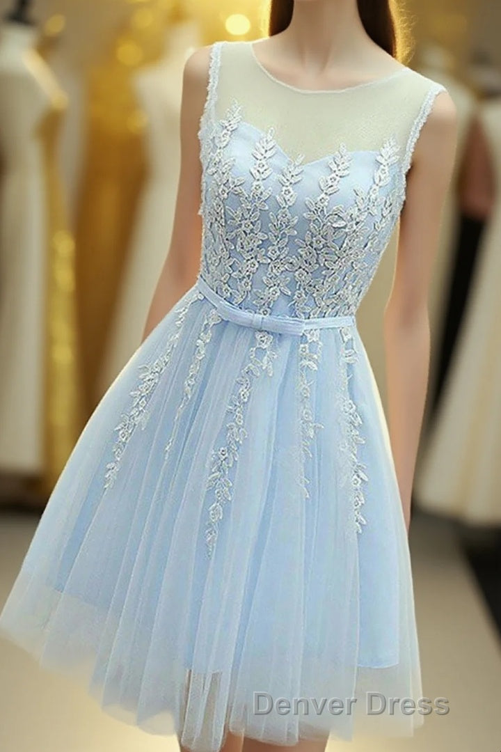 Blue Round Neck A Line Homecoming Dresses Main image