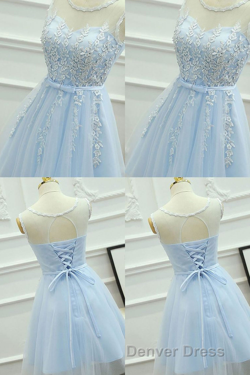 Blue Round Neck A Line Homecoming Dresses