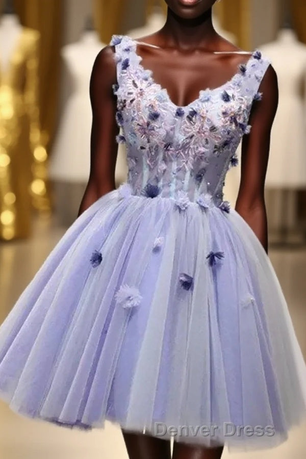 Purple V Neck A Line Homecoming Dresses Main image