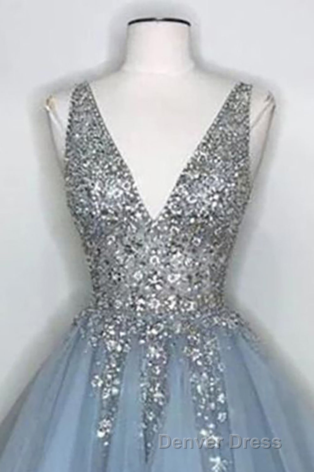 Blue V Neck Homecoming Dresses With Beadings