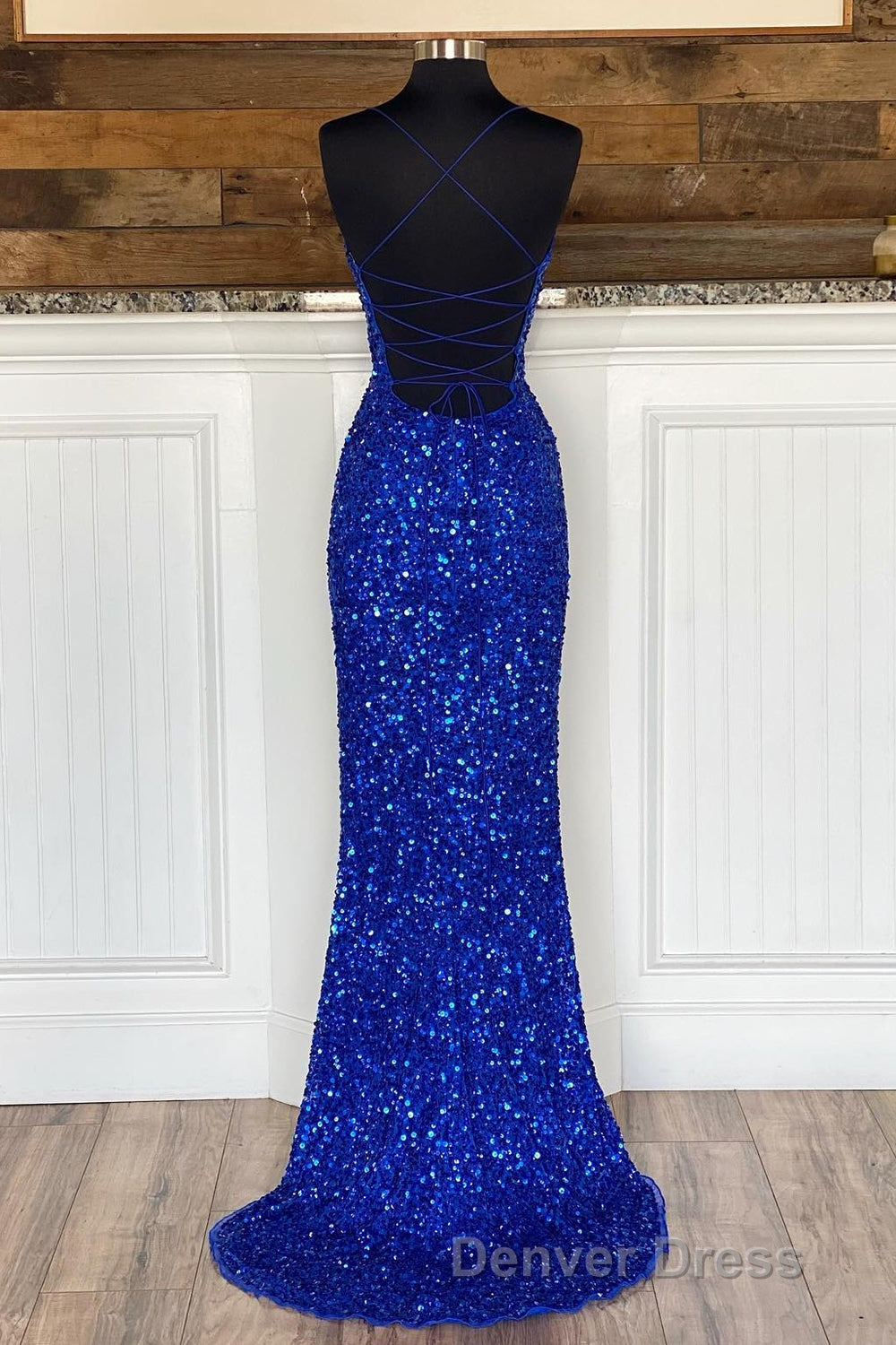 Mermaid Spaghetti Straps Royal Blue Sequins Long Prom Dresses