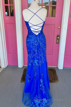 Royal Blue Mermaid Prom Dresses with Appliques