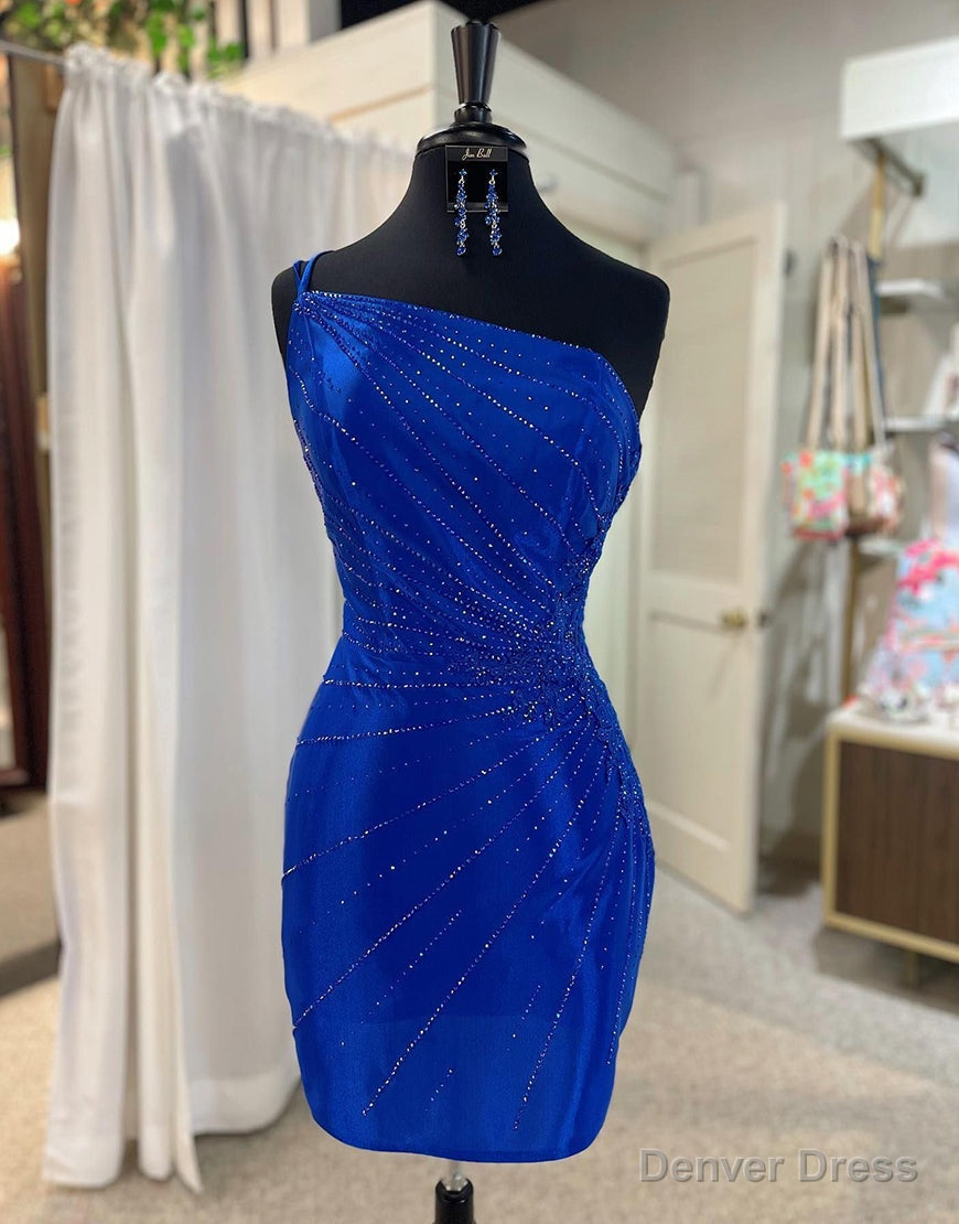 Royal Blue One Shoulder Tight Glitter Homecoming Dresses Main image
