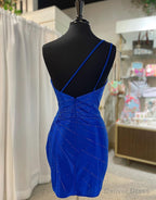 Royal Blue One Shoulder Tight Glitter Homecoming Dresses