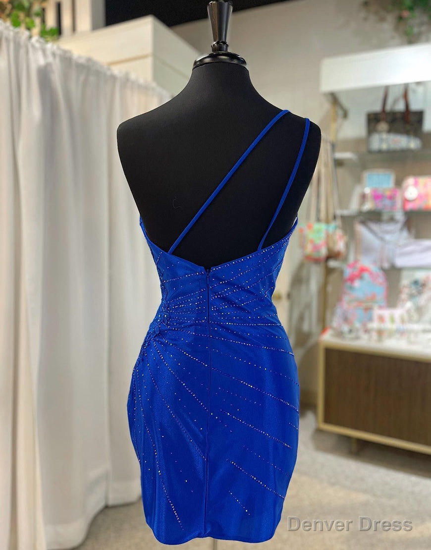 Royal Blue One Shoulder Tight Glitter Homecoming Dresses