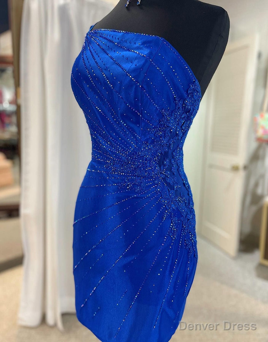 Royal Blue One Shoulder Tight Glitter Homecoming Dresses Secondary image