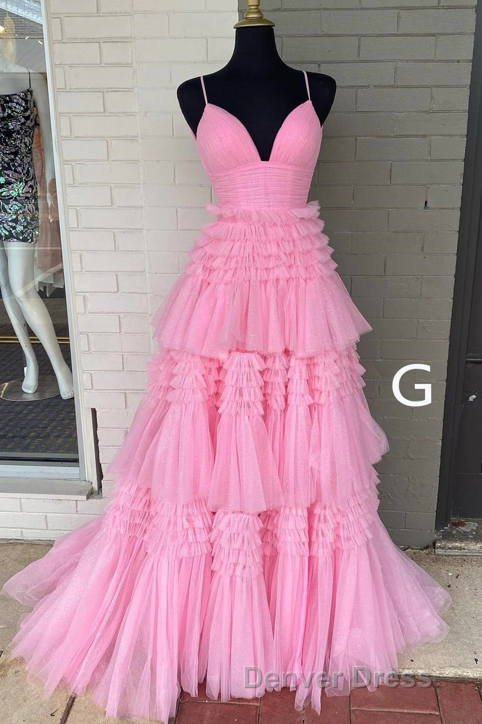 Sparkly Spaghetti Straps Tiered Tulle Prom Dresses, New Long Party Gown Secondary image