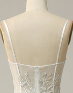 White A Line Spaghetti Straps Long Prom Dresses With Beading