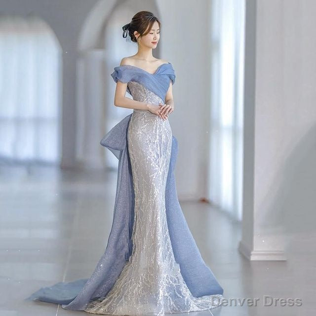 Off Shoulder Paneled Lace Mermaid Prom Gowns
