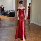 Off Shoulder Sequin Side Slit Trumpet Prom Gowns