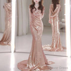 Sleeveless Cowl Neck Sequin Mermaid Prom Gowns