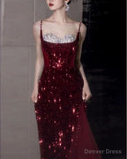 Spaghetti Strap Two Tone Sequin Slit Panel Mesh A Line Prom Gowns